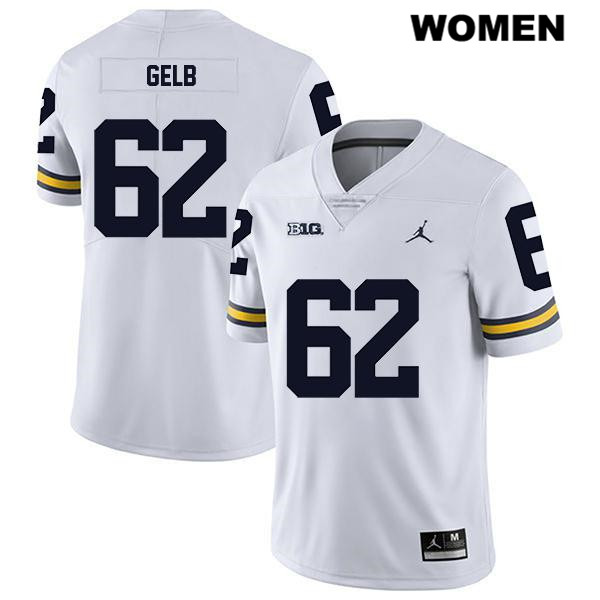 Women's NCAA Michigan Wolverines Mica Gelb #62 White Jordan Brand Authentic Stitched Legend Football College Jersey VN25R33ED